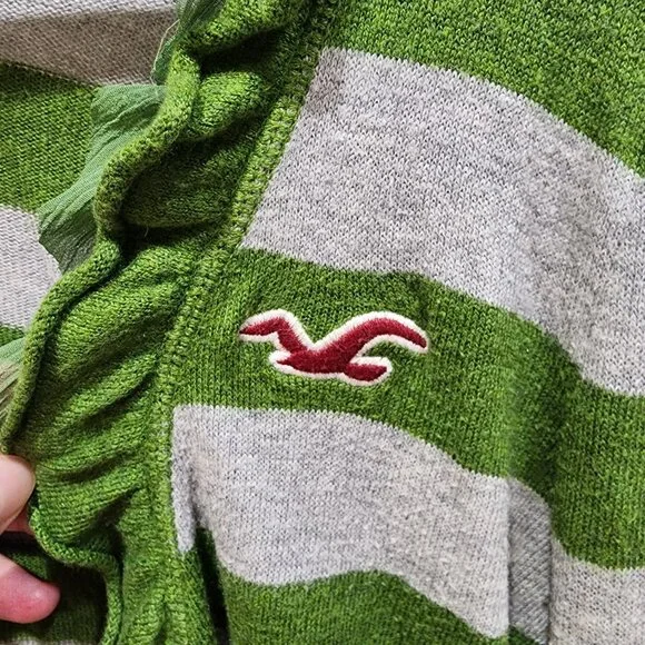 Hollister  Women Cardigan Size Medium90s Style Green Grey Casual Long Sleeve - Picture 6 of 10